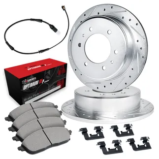 R1 Concepts WGUS1-40001 Drilled & Slotted Silver Rotor Set W/ Optimum OEp Pads & Hdw